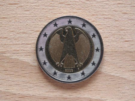 Two Euro coin currency of the European Unionの写真素材