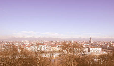 City of Turin (Torino) skyline panorama seen from the hill vintageの写真素材