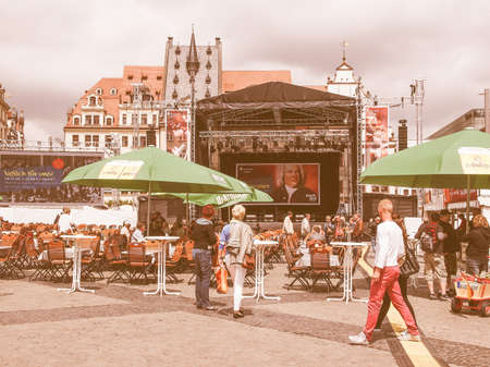LEIPZIG, GERMANY - JUNE 14, 2014: People at the Bachfest annual summer music festival celebrating baroque musician Johann Sebastian Bach in his town vintageのeditorial素材