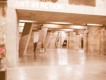 LONDON, UK - CIRCA SEPTEMBER, 2012: Tourists visiting the Tanks below the power station which are now a new exhibition space part of Tate Modern art gallery in South Bank vintageのeditorial素材