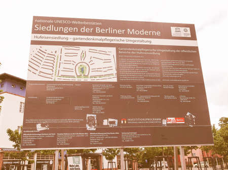 BERLIN, GERMANY - MAY 11, 2014: The Hufeisensiedlung (meaning Horseshoe housing estate) aka Grosssiedlung Britz designed by Bruno Taut and Martin Wagner in 1925 is a masterpiece of early modernism vintageのeditorial素材