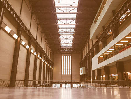LONDON, UK - CIRCA MARCH, 2009: The Turbine Hall which once housed the electricity generators of the power station is now a huge open public space part of Tate Modern art gallery in South Bank vintageのeditorial素材