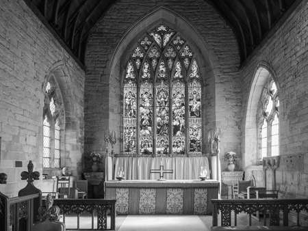 TANWORTH IN ARDEN, UK - SEPTEMBER 25, 2015: Parish Church of St Mary Magdalene interior view in black and whiteのeditorial素材