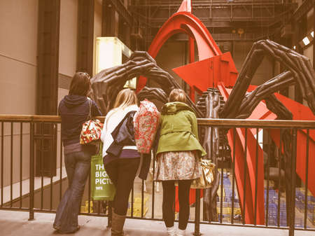 LONDON, UK - CIRCA MARCH, 2009: The Turbine Hall which once housed the electricity generators of the power station is now a huge open public space part of Tate Modern art gallery in South Bank vintageのeditorial素材