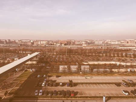 TURIN, ITALY - DECEMBER 16, 2015: Aerial view of Lingotto quarter vintageのeditorial素材