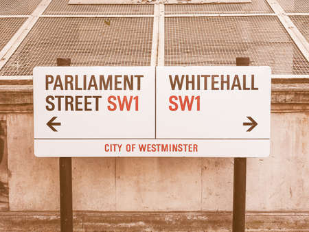 LONDON, UK - JUNE 09, 2015: Parliament Street and Whitemall sign in the City of Westminster vintageのeditorial素材