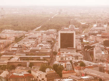 BERLIN, GERMANY - MAY 08, 2014: Aerial bird eye view of the city of Berlin Germany vintageのeditorial素材