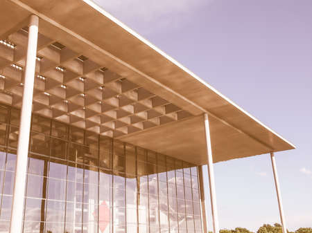 BERLIN, GERMANY - MAY 11, 2014: The Band des Bundes complex of government buildings near the Reichstag (German parliament) build in 1995 following the reunification of Germany vintageのeditorial素材