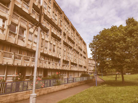 LONDON, ENGLAND, UK - MARCH 05, 2009: The Robin Hood Gardens housing estate designed in late sixties by Alison and Peter Smithson is a masterpiece of new brutalist architecture vintageのeditorial素材