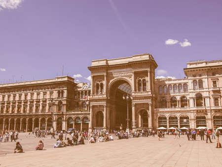 MILAN, ITALY - MAY 16: Tourists visitin Piazza Duomo square on May 16, 2011 in Milan, Italy vintageのeditorial素材