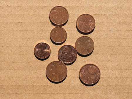 Euro cent coins currency of the European Union, one two and five centsの写真素材