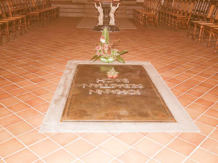 LEIPZIG, GERMANY - JUNE 12, 2014: Johann Sebastian Bach grave in the Thomaskirche St Thomas church where he was choir director from 1723 until his death in 1750 vintageのeditorial素材