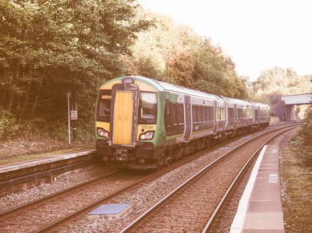 TANWORTH IN ARDEN, UK - SEPTEMBER 26, 2015: London Midland train at Wood End railway station on the Stratford upon Avon to Birmingham route known at the Shakespeare Line vintageのeditorial素材