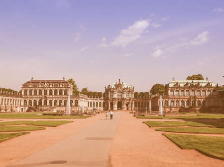 DRESDEN, GERMANY - JUNE 11, 2014: Dresdner Zwinger palace designed by Poeppelmann in 1710 as orangery and exhibition gallery completed by Gottfried Semper with the addition of Semper Gallery in 1847 vintageのeditorial素材