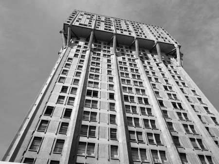 MILAN, ITALY - CIRCA APRIL 2016: Torre Velasca designed by BBPR in 1955 is a masterpiece of Italian...