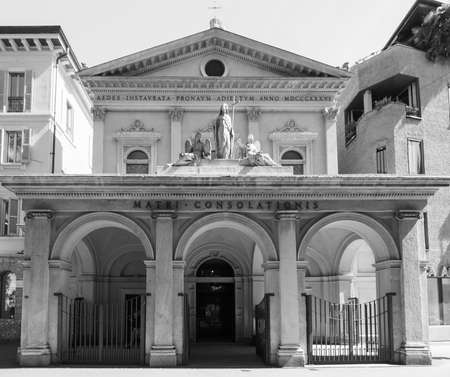 Santa Maria della Consolazione aka Madonna del Castello church in Milan, Italy in black and whiteの写真素材