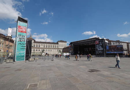 TURIN, ITALY - CIRCA APRIL 2016: Stage used for concerts at Torino Jazz Festival in Piazza Castello...