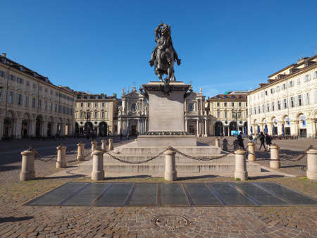 TURIN, ITALY - CIRCA MAY 2016: Piazza San Carlo squareのeditorial素材