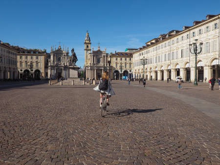 TURIN, ITALY - CIRCA MAY 2016: Piazza San Carlo squareのeditorial素材