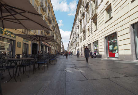 TURIN, ITALY - CIRCA APRIL 2016: People walking in Via Garibaldi streetのeditorial素材