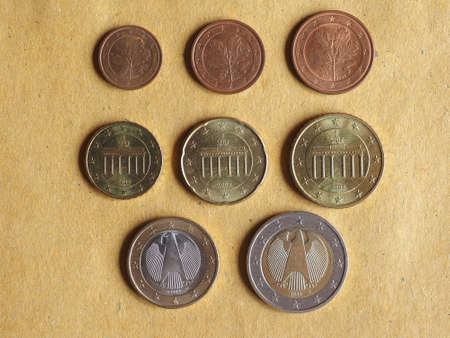 Euro coins currency of the European Union flat lay on a desktop - Full German seriesの写真素材