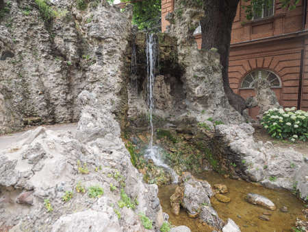 Fountain at Parco del Valentino urban park in Turin, Italyのeditorial素材