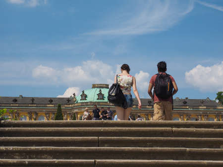 POTSDAM, GERMANY - CIRCA JUNE 2016: Tourists visiting the Schloss Sanssouci royal summer palace of Frederick the Great King of Prussiaのeditorial素材