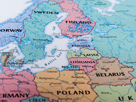 RIGA, LATVIA - CIRCA MAY 2016: Map of Latvia with selective focus on name of countryのeditorial素材