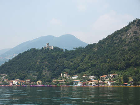 LAKE ISEO, ITALY - CIRCA JUNE 2016: The Floating Piers site specific landscape artwork by Christo and Jeanne Claudeのeditorial素材