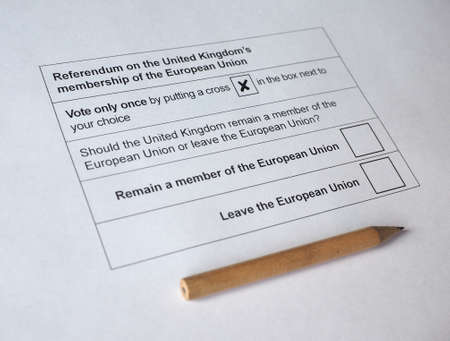 LONDON, UK - CIRCA MAY 2016: Ballot paper for June 23 referendum: Should the United Kingdom remain a...