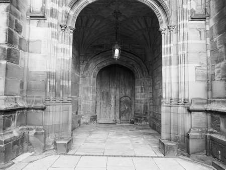 Chester Anglican Cathedral church in Chester, UK in black and whiteの写真素材