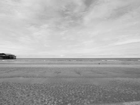 Empty sea seen from the beach useful as a background in black and whiteの写真素材