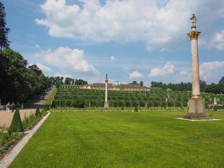 POTSDAM, GERMANY - CIRCA JUNE 2016: Tourists visiting the Schloss Sanssouci royal summer palace of Frederick the Great King of Prussiaのeditorial素材