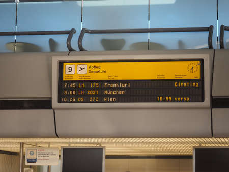 BERLIN, GERMANY - CIRCA JUNE 2016: Abflug (meaning Departure) timetable at Tegel airportのeditorial素材