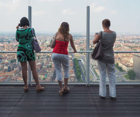 TURIN, ITALY - CIRCA JULY 2016: People visiting the panoramic viewpoint on top of new San Paolo...