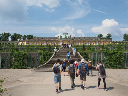 POTSDAM, GERMANY - CIRCA JUNE 2016: Tourists visiting the Schloss Sanssouci royal summer palace of Frederick the Great King of Prussiaのeditorial素材