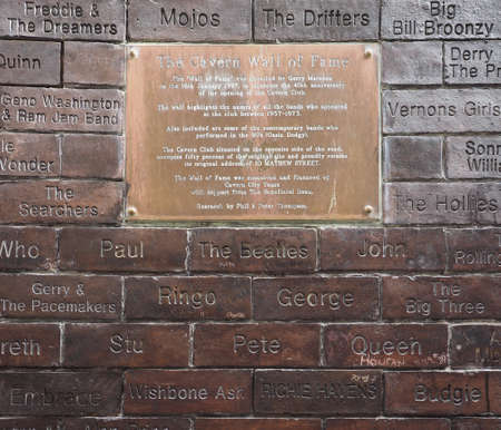 LIVERPOOL, UK - CIRCA JUNE 2016: The Wall of Fame at the Cavern Pub opposite the Cavern Club where The Beatles playedのeditorial素材