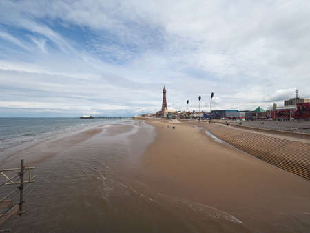 BLACKPOOL, UK - CIRCA JUNE 2016: Blackpool Pleasure Beach resort and Blackpool Tower on the Fylde coast in Lancashireのeditorial素材