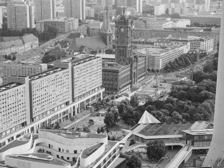 BERLIN, GERMANY - CIRCA JUNE 2016: Aerial view of the city from Alexanderplatz in black and whiteのeditorial素材