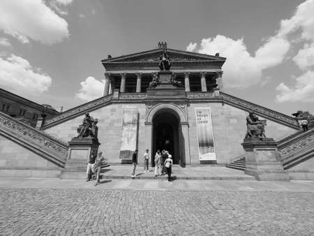 BERLIN, GERMANY - CIRCA JUNE 2016: The Alte Nationalgalerie (meaning Old National Gallery) in the Museumsinsel (meaning Museums Island) in black and whiteのeditorial素材