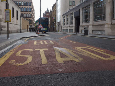 LIVERPOOL, UK - CIRCA JUNE 2016: Bus stand at a bus stop in the city centre