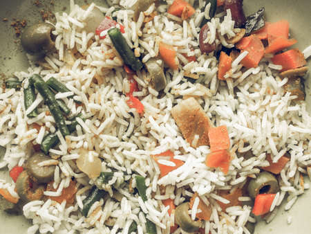 Vintage desaturated Curry rice with season vegetables vegetarian Indian foodの写真素材
