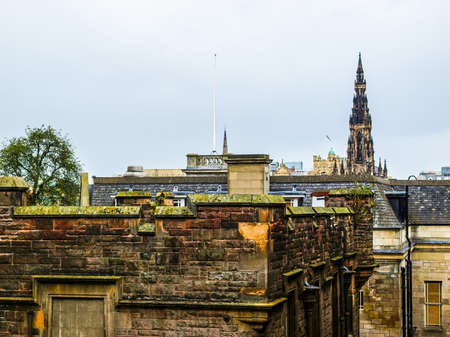 High dynamic range HDR View of the city of Edinburgh in Scotlandの写真素材