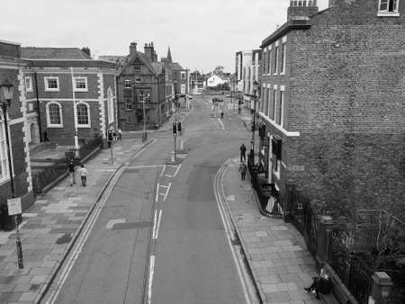CHESTER, UK - CIRCA JUNE 2016: View of the old city centre in black and whiteのeditorial素材