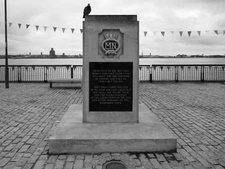 LIVERPOOL, UK - CIRCA JUNE 2016: War Memoria at Pier Head for the men and women who have no grave but the sea in black and whiteのeditorial素材