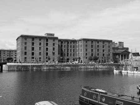 LIVERPOOL, UK - CIRCA JUNE 2016: The Albert Dock complex of dock buildings and warehouses in black and whiteのeditorial素材