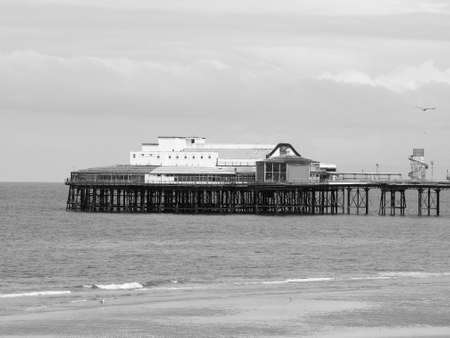 BLACKPOOL, UK - CIRCA JUNE 2016: Blackpool Pleasure Beach resort amusement park on the Fylde coast in Lancashire in black and whiteのeditorial素材