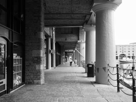 LIVERPOOL, UK - CIRCA JUNE 2016: The Albert Dock complex of dock buildings and warehouses in black and whiteのeditorial素材