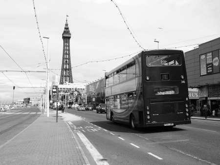 BLACKPOOL, UK - CIRCA JUNE 2016: View of the city in black and whiteのeditorial素材