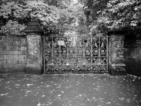 LIVERPOOL, UK - CIRCA JUNE 2016: Strawberry Field gate in Beaconsfield Road in Woolton made famous...